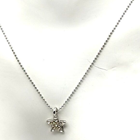 Lia Sophia Silver Tone Star Pendant Necklace Rhinestone Accents on Beaded Chain - Picture 1 of 16